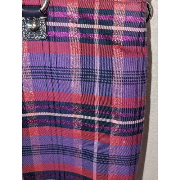 Women's Coach Poppy Purple Plaid Shoulder Bag with Bag Tags - Picture 11 of 15